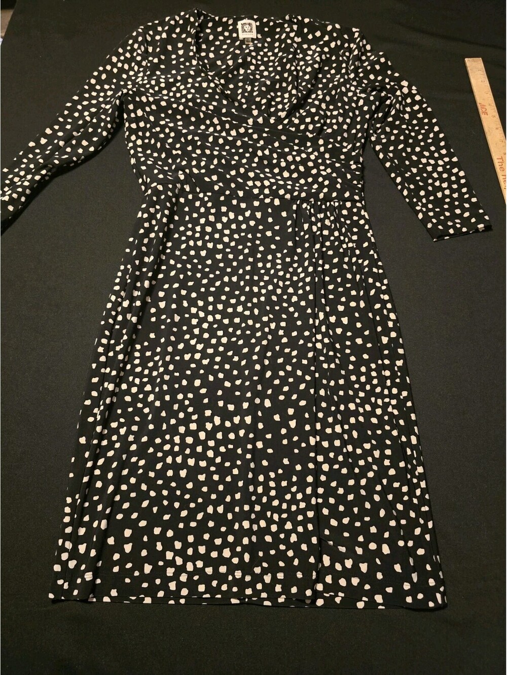 Anne Klein Dress Women’s Size 8 Black White Abstract Midi Career